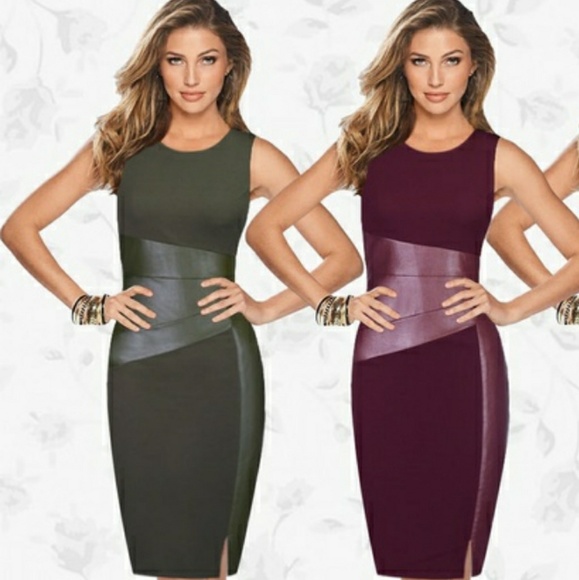 Olive vegan leather bodycon dress - Picture 4 of 4